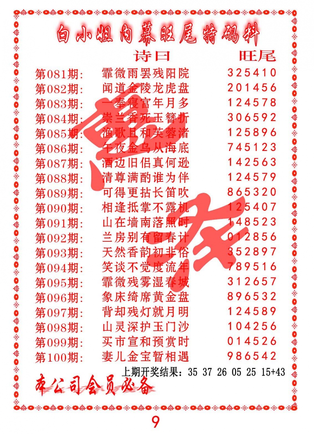 097期内幕旺尾特码料[图]